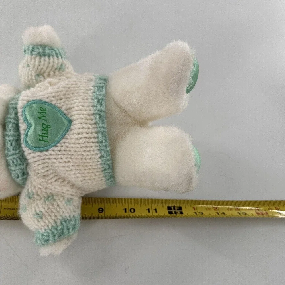 Vintage Main Joy Plush White Bunny Green Knit Sweater Hug Me Heart‎ Easter Satin